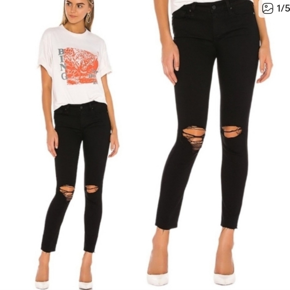 Paige Black Distressed Raw Hem Verdugo Ankle Jeans